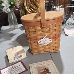 Longaberger Mother's Day Brown Woven Basket with Lid And Tie On